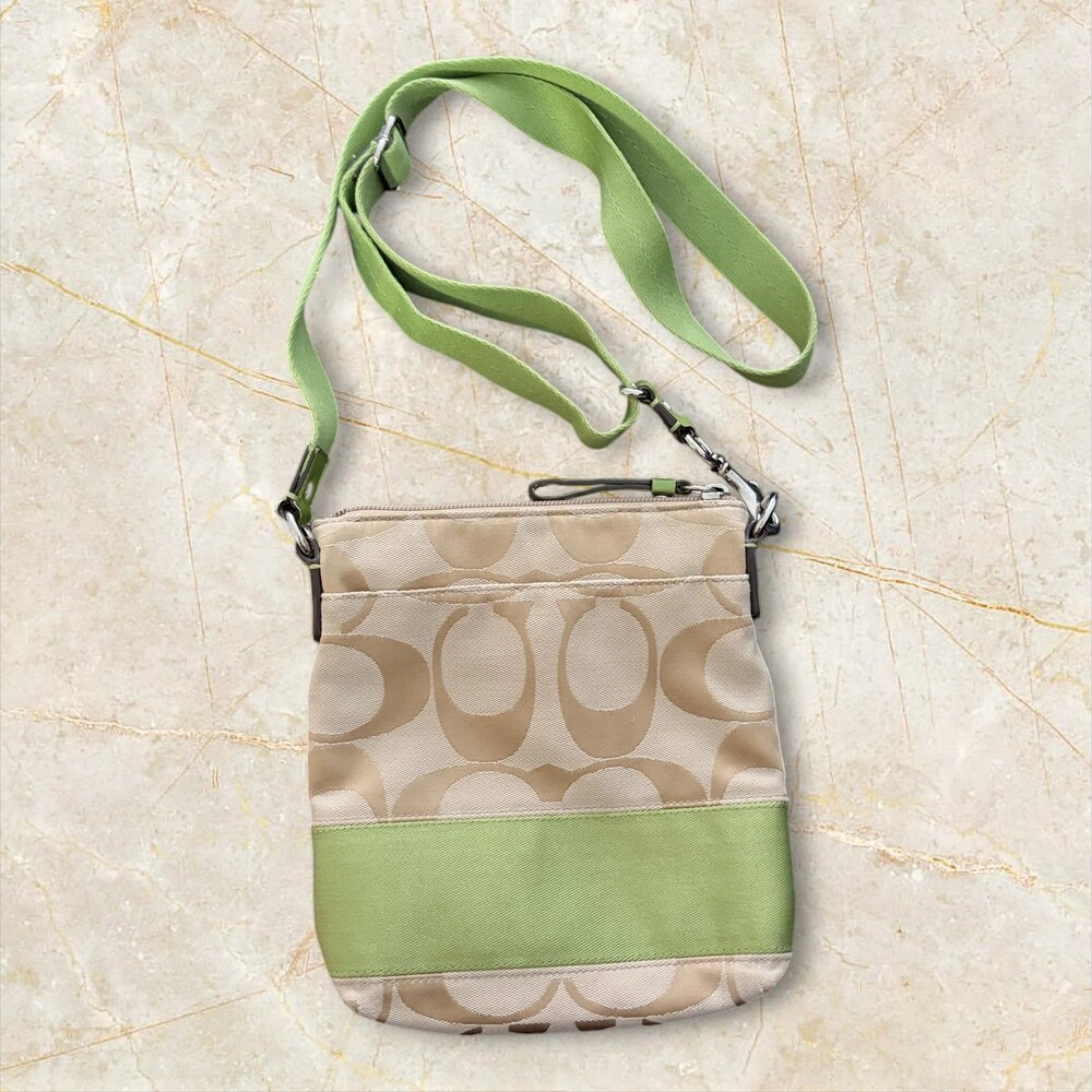 Coach Siganture Stripe Swingpack Crossbody Bag - Green Trim